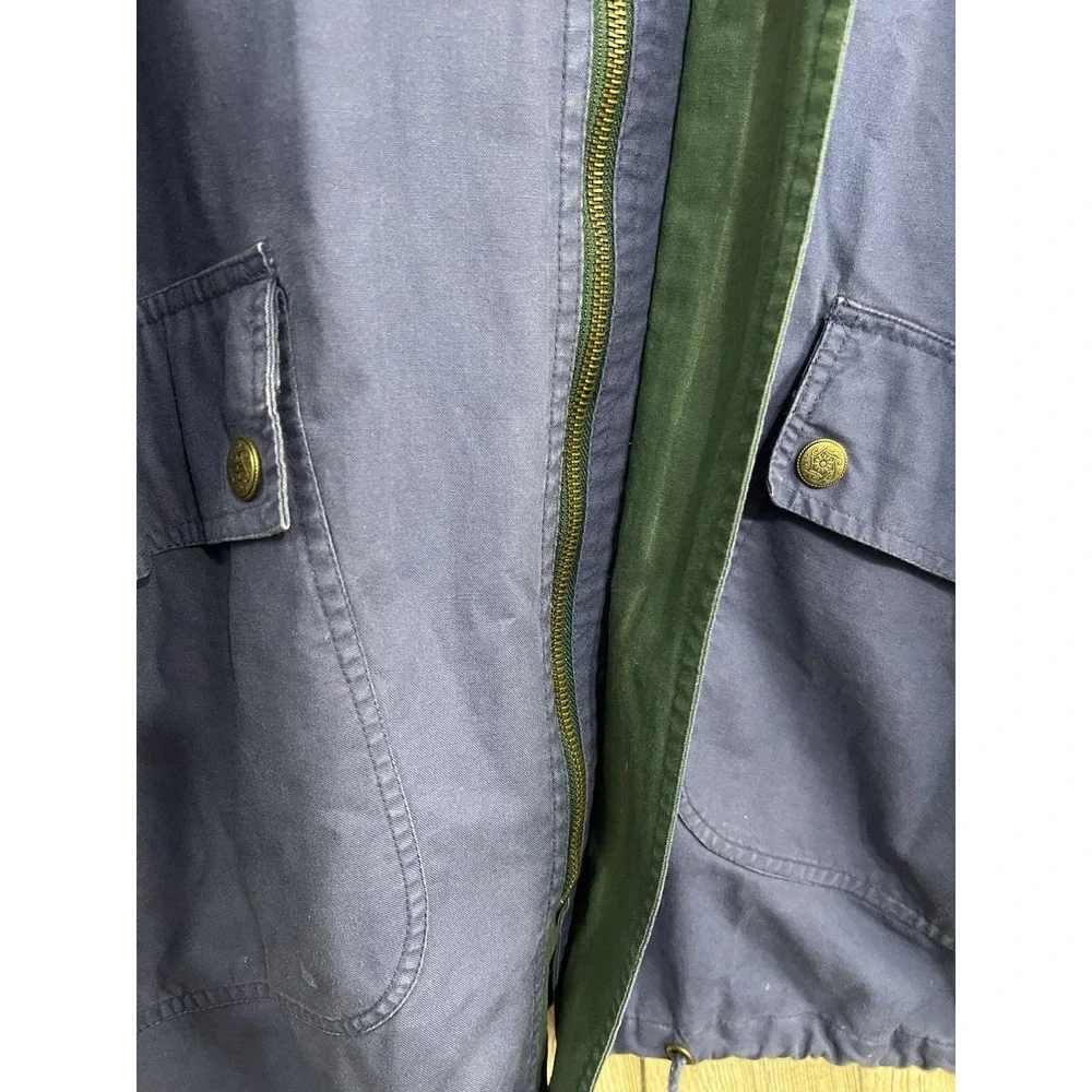 Vtg 90s Barn Coat Men L Blue Cotton Leather Accents Trim Gorpcore Grunge Retro
